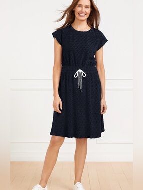 T by Talbots Women's Medium Navy  Textured Towel Terry T-Shirt Dress Seashell
